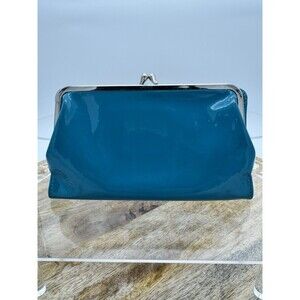 Hobo Diane Patent Leather Continental Wallet Clutch teal Kiss-lock Magnetic READ